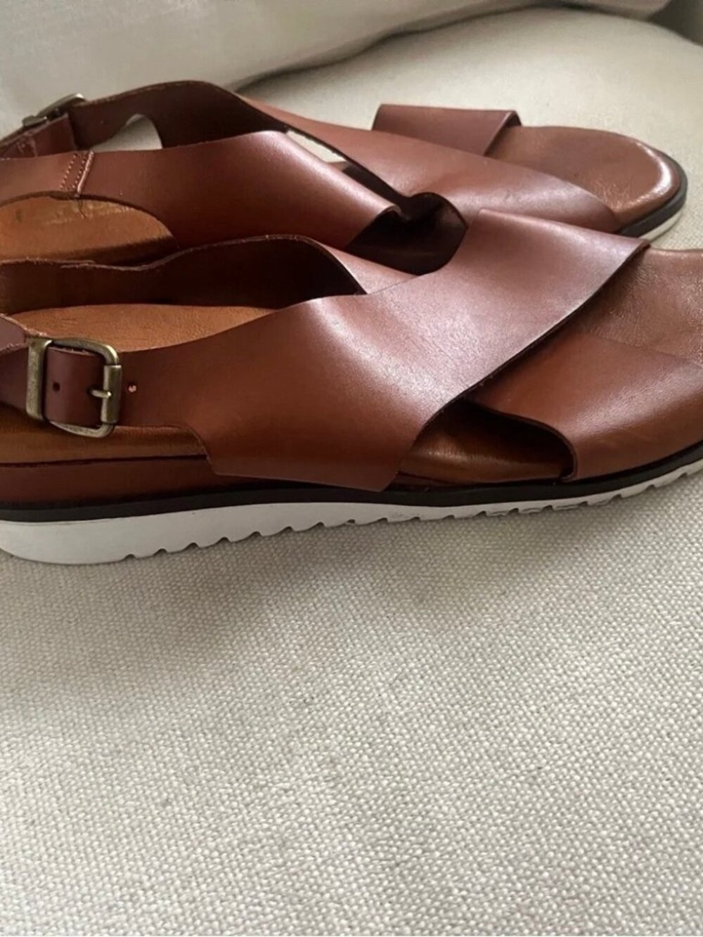 BERTUCHI Made In Spain Genuine Leather Brown Double Band Strap Wedge Sandals 9.5